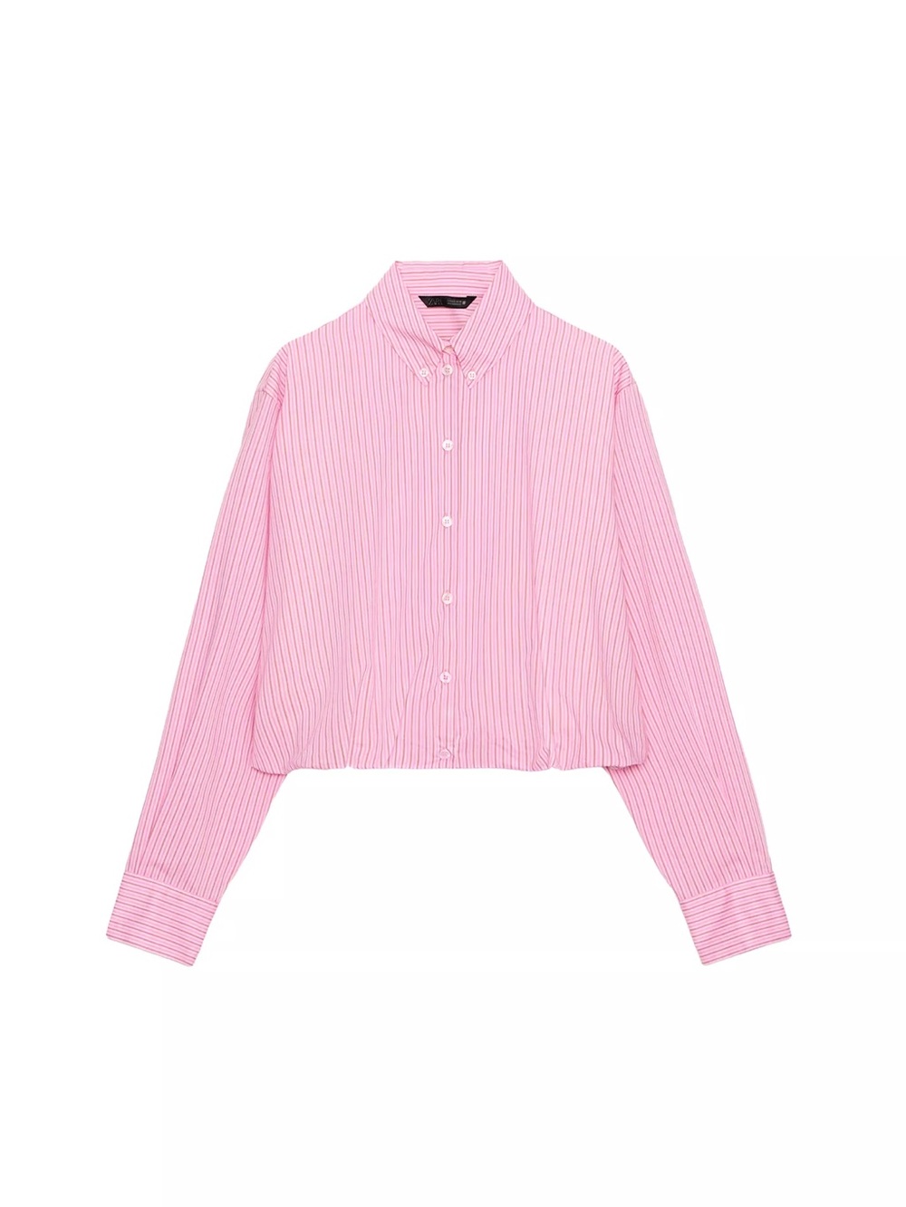 Zara Pink Striped Cropped Button-Down Shirt